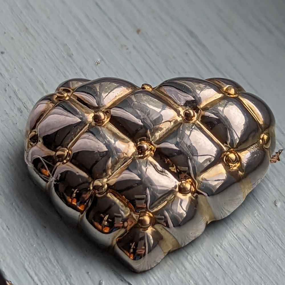 Vintage Heart Pin woven Silvertone with gold tone design criss cross brooch chic